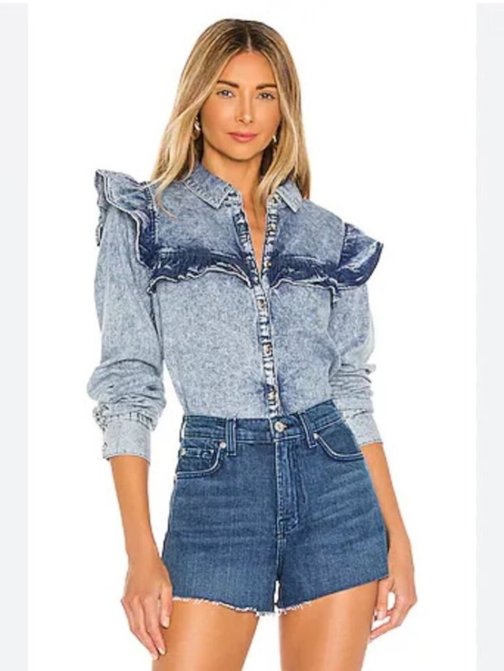 Free People Denim, Samantha Ruffle Blouse